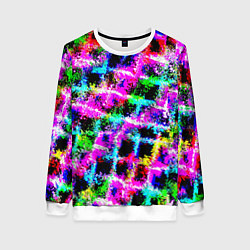 Свитшот женский Абстрактная решетка - переплетение цветов, цвет: 3D-белый