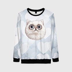 Свитшот женский Белый кот невдупленыш, цвет: 3D-черный