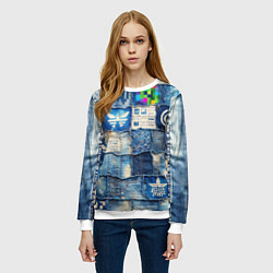 Свитшот женский Пэчворк с игровыми значками, цвет: 3D-белый — фото 2