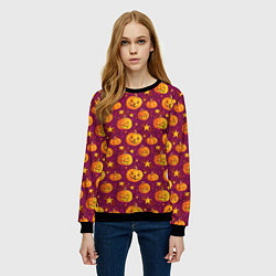 Свитшот женский Веселые тыквы на Хэллоуин, цвет: 3D-черный — фото 2