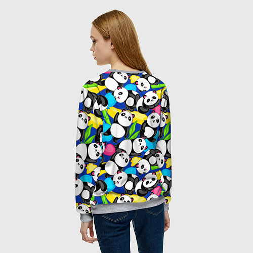 Женский свитшот Панды цветной паттерн / 3D-Меланж – фото 4