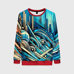 Свитшот женский Абстрактный урбанистический пейзаж - нейроарт, цвет: 3D-красный