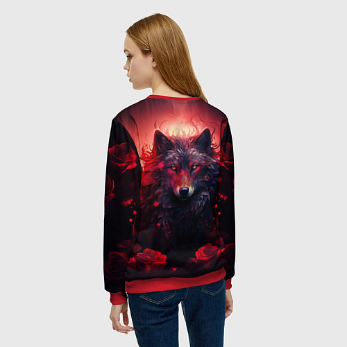 Женский свитшот Волчица и розы / 3D-Красный – фото 4