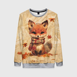 Свитшот женский Осенний лисёнок в шарфе, цвет: 3D-меланж