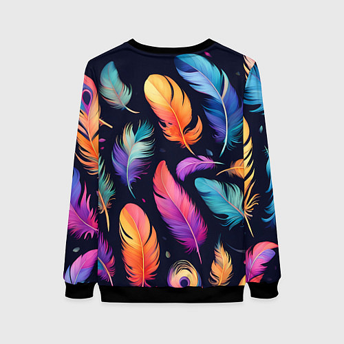 Женский свитшот Разноцветные переливающиеся перья / 3D-Черный – фото 2