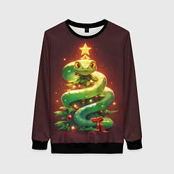 Свитшот женский Змея ёлка новогодняя, цвет: 3D-черный