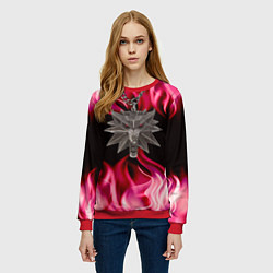 Свитшот женский Ведьмак медальён в огне, цвет: 3D-красный — фото 2