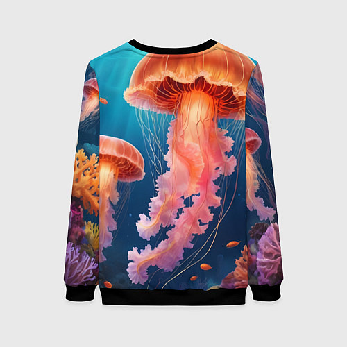 Женский свитшот Подводный мир медузы / 3D-Черный – фото 2