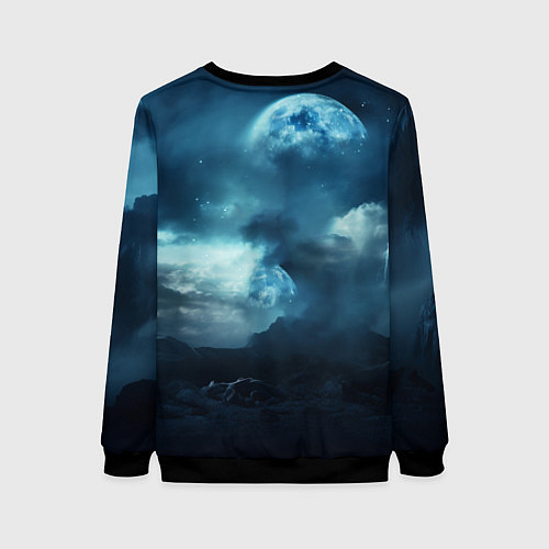 Женский свитшот Волк ночью под луной / 3D-Черный – фото 2