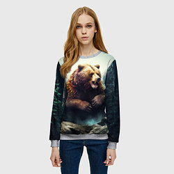 Свитшот женский Агрессивный бурый медведь, цвет: 3D-меланж — фото 2