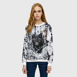 Свитшот женский Черный лис в заснеженном лесу, цвет: 3D-белый — фото 2