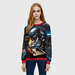 Свитшот женский Шахматы: Гагарин vs Чужой, цвет: 3D-красный — фото 2