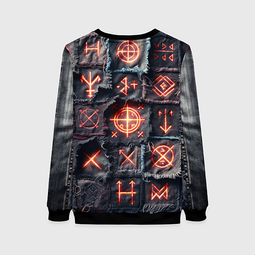Женский свитшот Символы викингов на пэчворк джинсах / 3D-Черный – фото 2