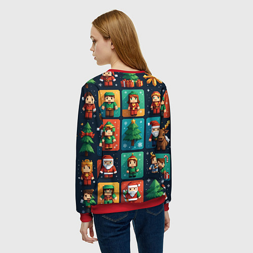 Женский свитшот Minecraft с новогодний паттерн / 3D-Красный – фото 4