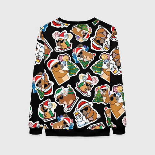 Женский свитшот Новогодняя капибара с ёлкой / 3D-Черный – фото 2