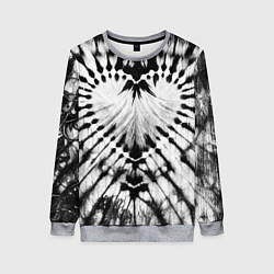 Женский свитшот Абстрактное сердце - черно-белый тай-дай