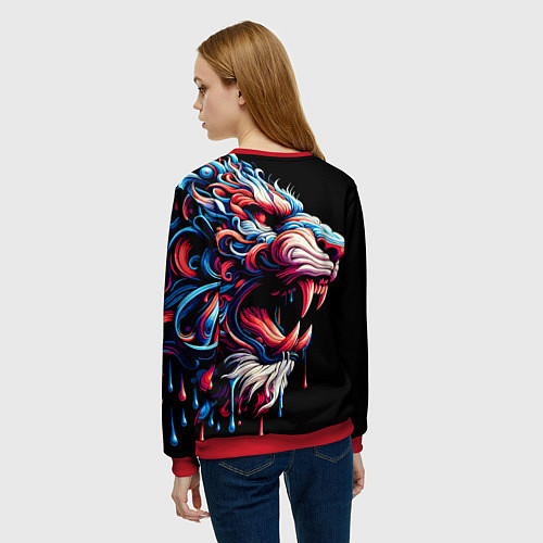 Женский свитшот Фантазийный красочный тигр - ирезуми / 3D-Красный – фото 4