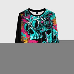 Женский свитшот Cyber skull sketch - color blots