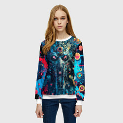 Свитшот женский Таинственная кибер физиономия - паттерн, цвет: 3D-белый — фото 2