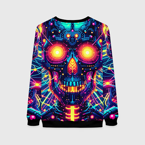 Женский свитшот Neon skull - ai art fantasy / 3D-Черный – фото 2