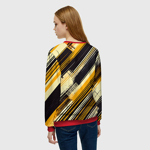 Женский свитшот Жёлтые диагональные полосы на чёрном фоне / 3D-Красный – фото 4