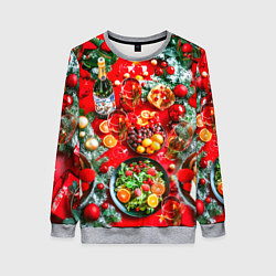 Свитшот женский Новогодний праздничный стол, цвет: 3D-меланж