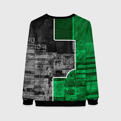 Женский свитшот Девушка с татуировками в серо-зелёных тонах / 3D-Черный – фото 2