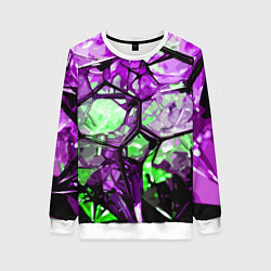 Свитшот женский Чёрно-зелёная абстракция на фиолетовом фоне, цвет: 3D-белый