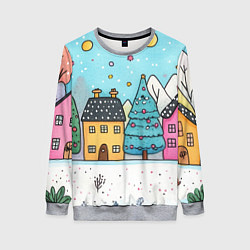 Женский свитшот Новогодние рисованные домики