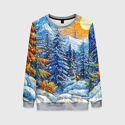 Женский свитшот Новогодние елки в лесу масляные краски