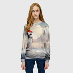 Свитшот женский Сова на фоне зимнего леса, цвет: 3D-меланж — фото 2