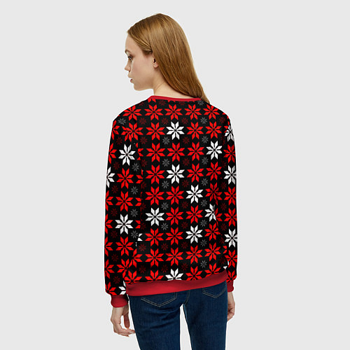 Женский свитшот Red and white stars on a black background / 3D-Красный – фото 4