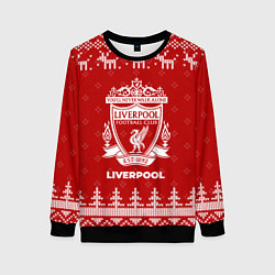 Свитшот женский Новогодний Liverpool с оленями, цвет: 3D-черный