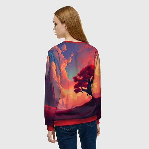 Женский свитшот Красное дерево на закате / 3D-Красный – фото 4