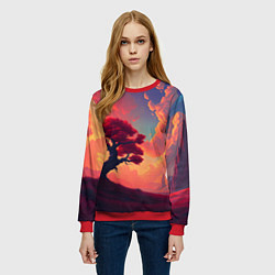 Свитшот женский Красное дерево на закате, цвет: 3D-красный — фото 2