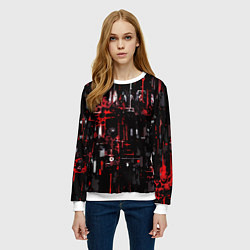 Свитшот женский Бело-красная тревожная абстракция на чёрном фоне, цвет: 3D-белый — фото 2