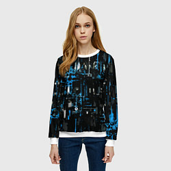 Свитшот женский Бело-синяя тревожная абстракция на чёрном фоне, цвет: 3D-белый — фото 2