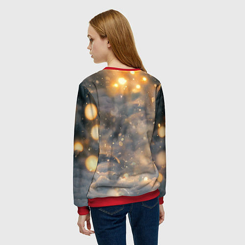 Женский свитшот Лисица в снегу и желтые огоньки / 3D-Красный – фото 4