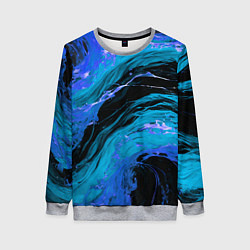 Женский свитшот Синие брызги на чёрном фоне