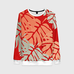 Женский свитшот Отпечатки монстеры на красном