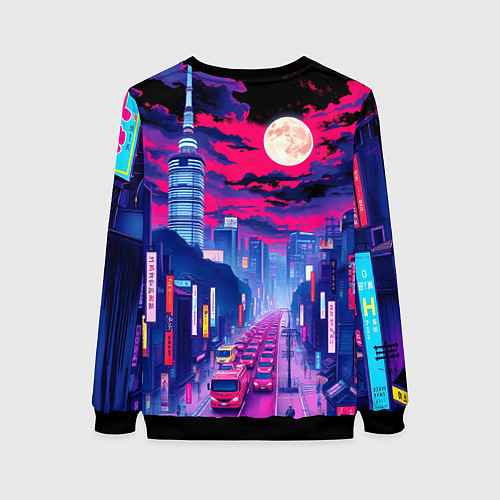 Женский свитшот Яркий японский мегаполис / 3D-Черный – фото 2