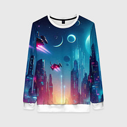 Свитшот женский Neon metropolis in the future - ai art fantasy, цвет: 3D-белый