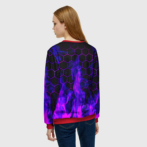 Женский свитшот Неоновый огонь и соты / 3D-Красный – фото 4