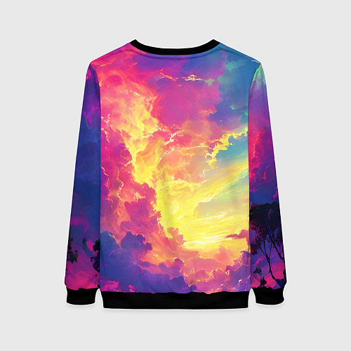 Женский свитшот Розовые облака на синем небе / 3D-Черный – фото 2