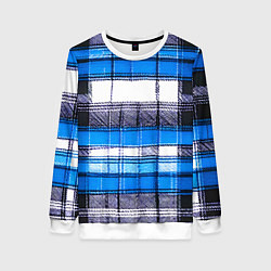 Свитшот женский Чёрные полосы на сине-белом фоне, цвет: 3D-белый