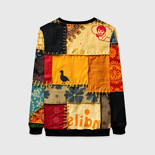 Женский свитшот Пэчворк с птичкой / 3D-Черный – фото 2