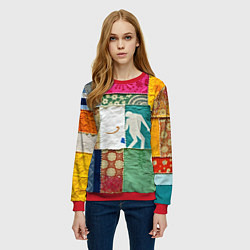 Свитшот женский Пэчворк с человечком, цвет: 3D-красный — фото 2