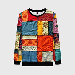 Свитшот женский Пэчворк из ярких тканей, цвет: 3D-черный