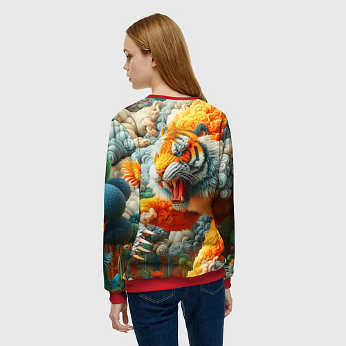 Женский свитшот Сказочный облачный тигр - нейроарт фантазия / 3D-Красный – фото 4