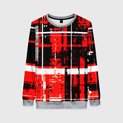 Свитшот женский Красно-белый гранж на чёрном фоне, цвет: 3D-меланж